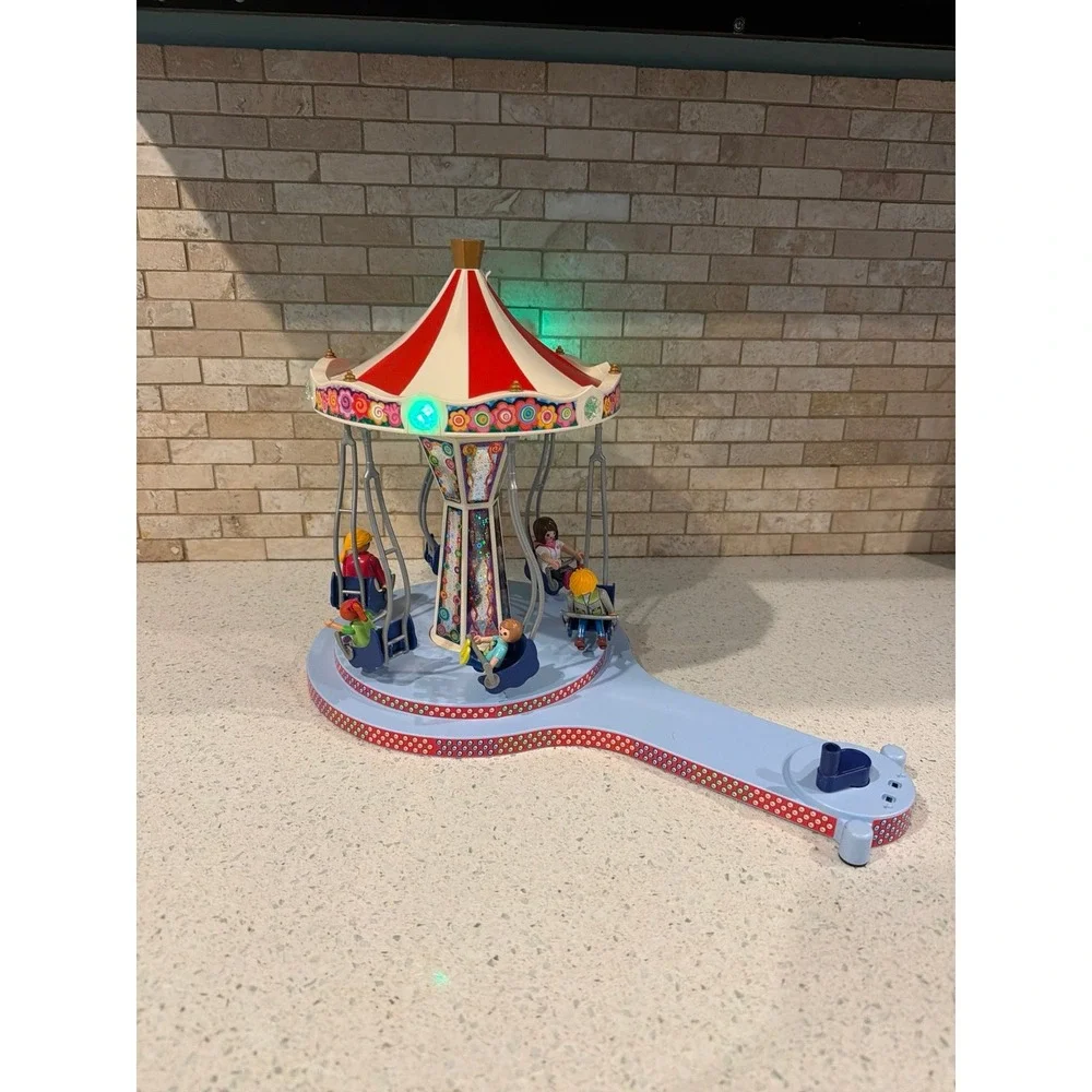 Playmobil Amusement Park Rides Lot Swing Carousel Space UFO Ride Lights Work